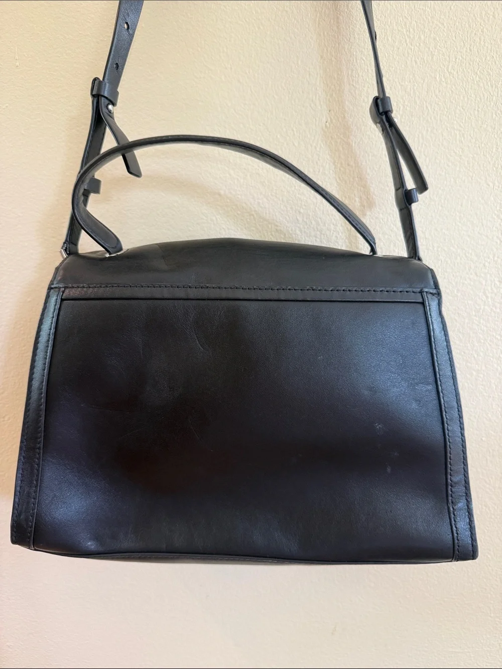 Michael Kors Black Leather Satchel with Silver-Tone Lock